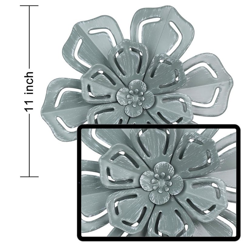 hogardeck Metal Flower Wall Decor 2 PCS 11"" Metal Farmhouse Wall Decor  Floral Metal Wall Art for Indoor Outdoor  Boho Wall Decor for Bathroom  Living Room  Kitchen  Bedroom  Porch  Garden  Yard - Image 2